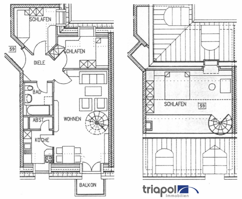 Grundriss: Ruhig gelegene Maisonette-Wohnung mit Balkon im Dachgeschoss.