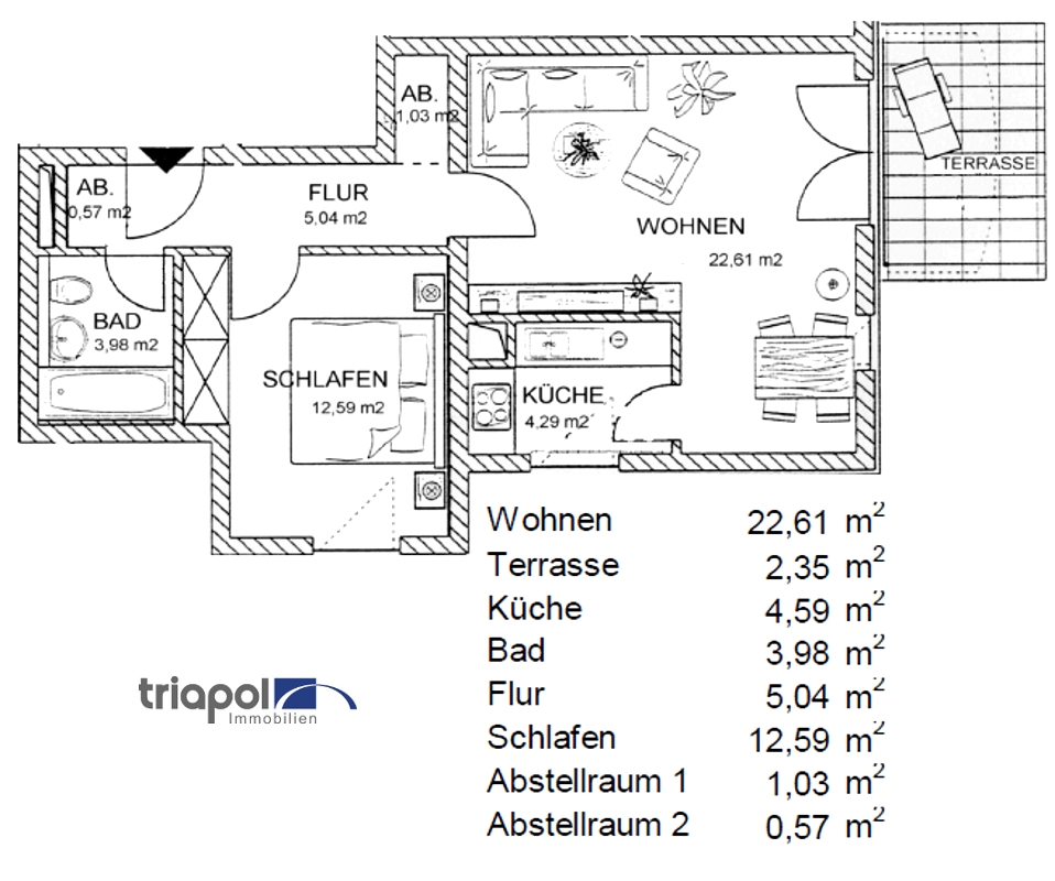 Grundriss: Ruhig gelegene Erdgeschosswohnung mit Terrasse und Laminatboden in Coswig.