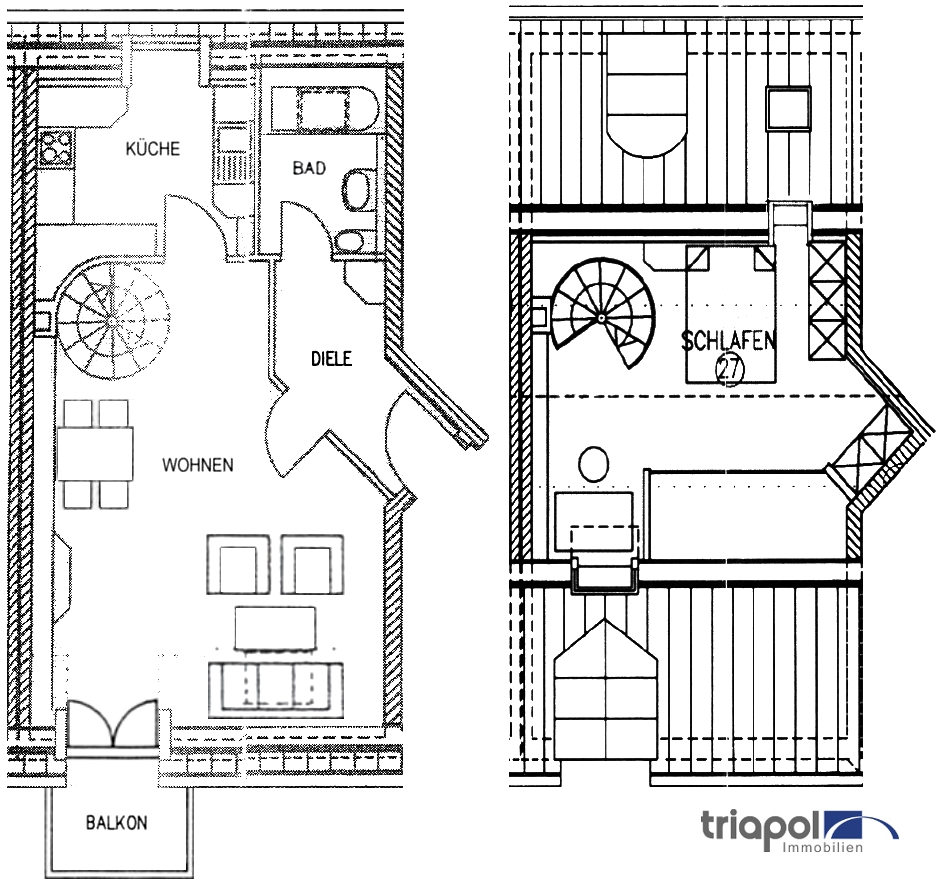 Grundriss: Schöne Maisonette-Wohnung mit Lamintboden, Galerie und Balkon in grüner Lage.