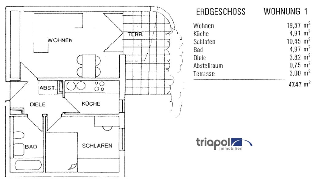 Grundriss: Gemütliche 2-Zi-Whg. mit Terrasse in ruhiger Stadtrandlage von Dresden.