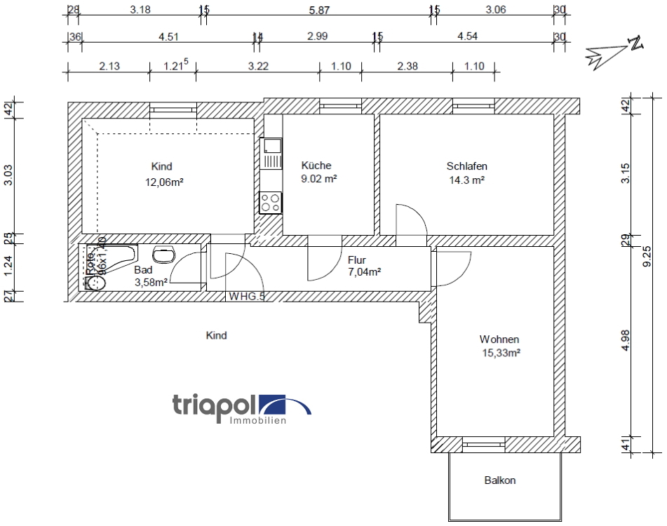 Grundriss: Gemütliche 3-Zi-Wohnung mit Balkon in Leuben.