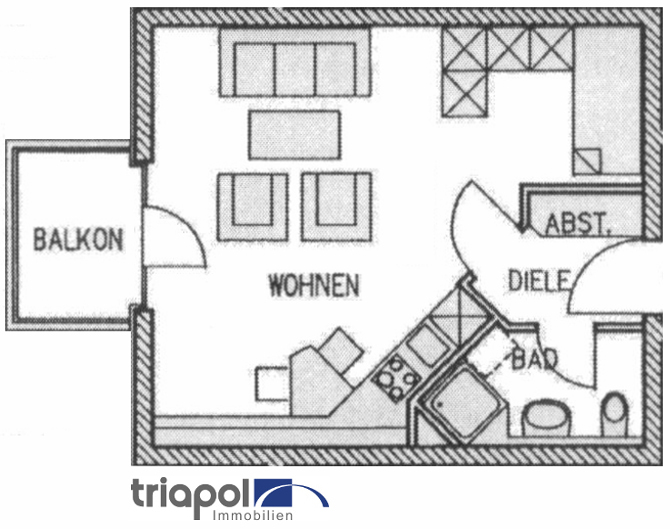 Grundriss: Schöne Dachgeschoss Ruhig gelegene 1-Zi-Wohnung mit Balkon in Coswig.