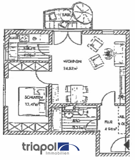 Grundriss: Schöne 2-Zimmer-Wohnung mit Balkon in ruhiger Lage von Coswig.