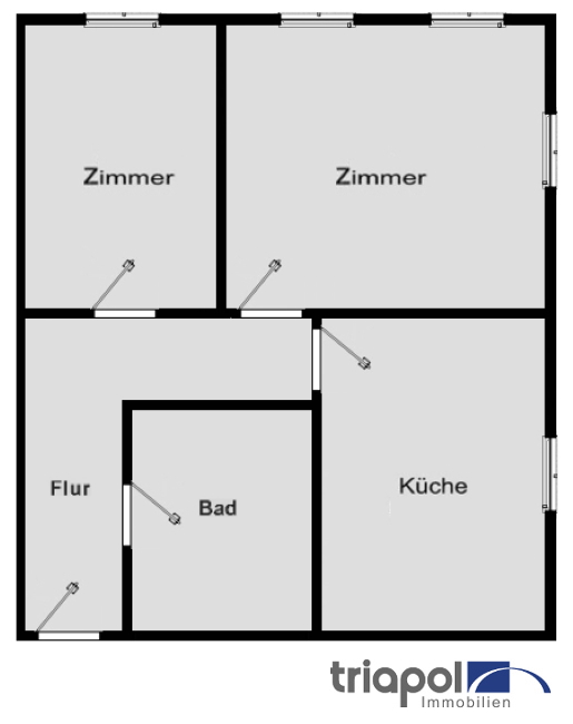 Grundriss: 2-Zi-Wohnung mit Laminatboden und großer Wohnküche in Nossen.