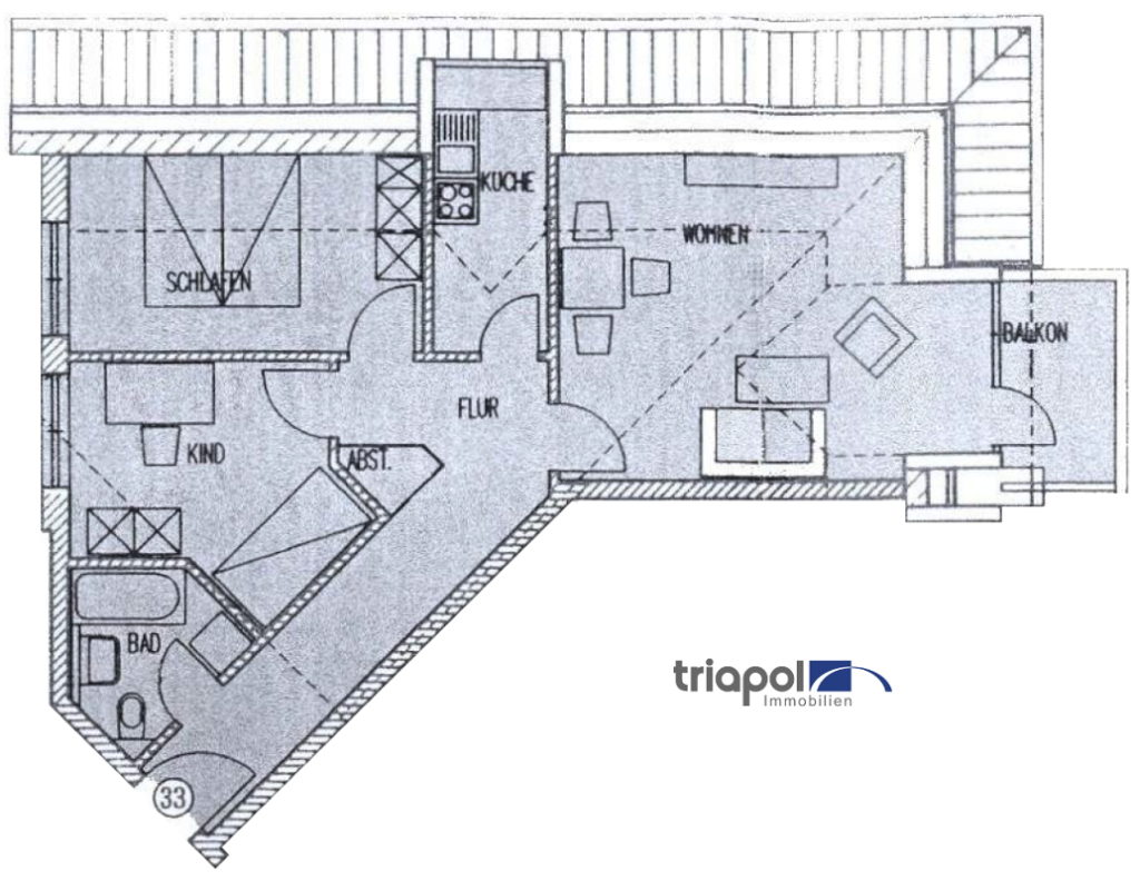 Grundriss: Gemütliche 3-Zi.-Whg. mit neuem Bad, neuem Laminatboden und Balkon in Dresden Weißig.