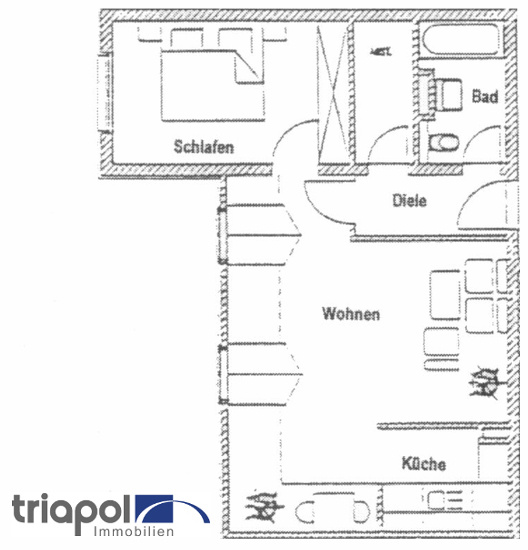 Grundriss: 2-Zi-Dachgeschosswohnung in ruhiger und grüner Lage, am Stadtrand von Dresden.