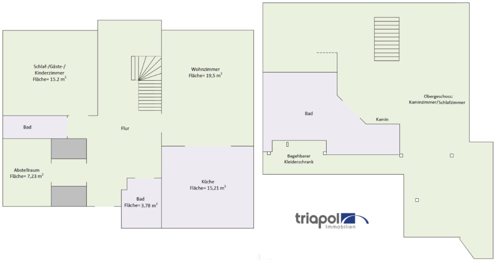 Grundriss: Individuelle Maisonette-Wohnung mit hochwertiger Einbauküche, Kamin, Bad und WC in Strehlen.