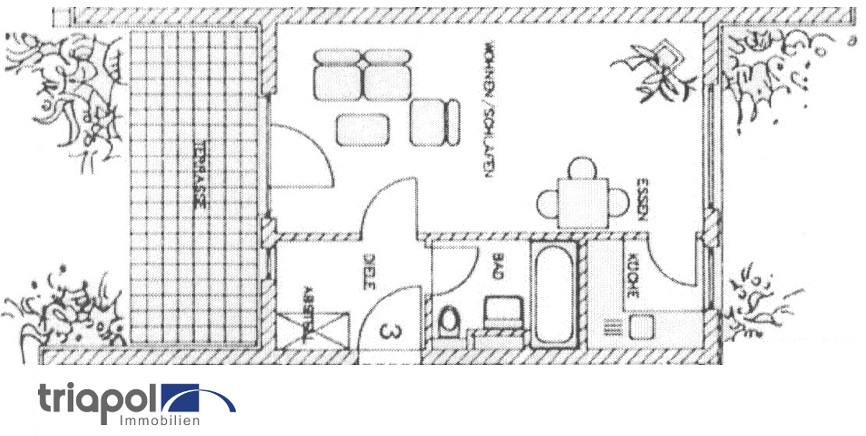 Grundriss: Schöne 1-Zi-Whg. mit Terrasse in grüner und ruhiger Stadtrandlage von Dresden.
