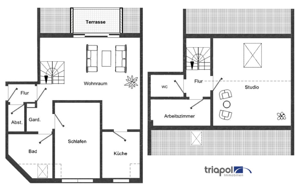 Grundriss: Schöne 3,5-Zi-Maisonettewohnung mit Dachterrasse, Tiefgarage und Außenstellplatz unweit von Dresden.