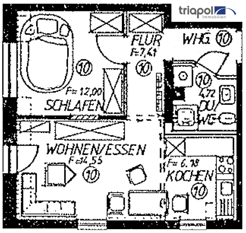 Grundriss: Gemütliche 2-Zi-Whg. im Dachgeschoss mit PKW Stellplatz in ruhiger Nebenstraße von Cotta.