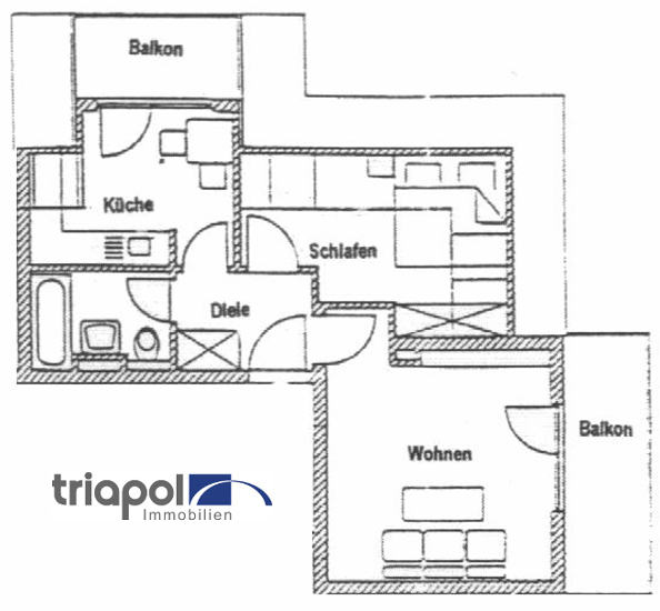 Grundriss: Gemütliche Dachgeschosswohnung mit 2 Balkone in grüner und ruhiger Stadtrandlage.