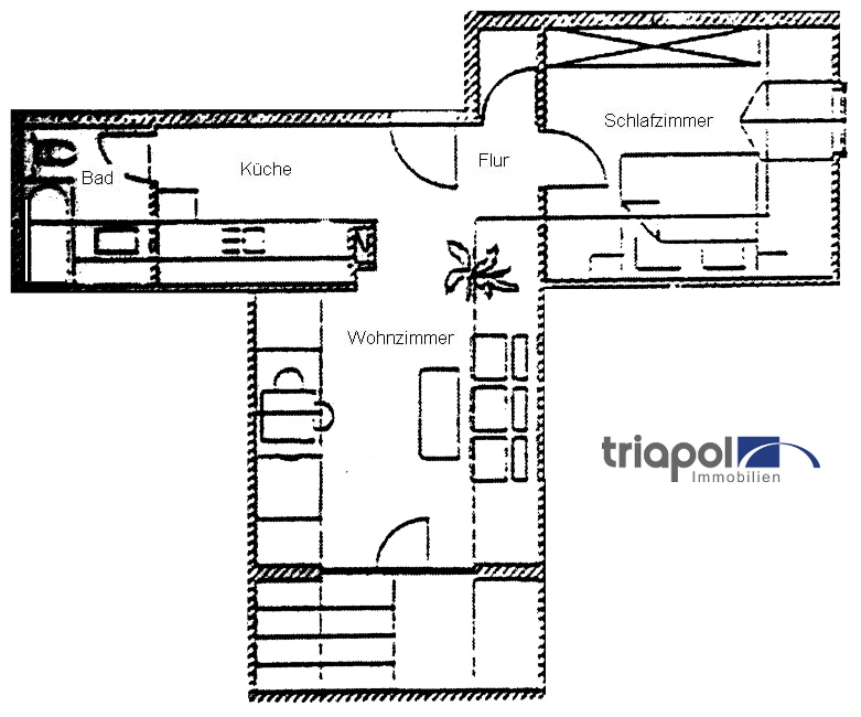 Grundriss: Individuelle Dachgeschosswohnung mit Laminat und Tageslichtbad am Stadtrand von Dresden..
