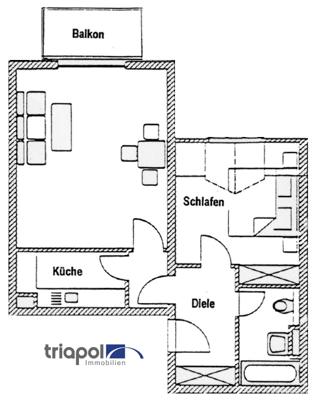 Grundriss: 2-Zi-Wohnung mit Balkon in grüner und ruhiger Stadtrandlage von Dresden.