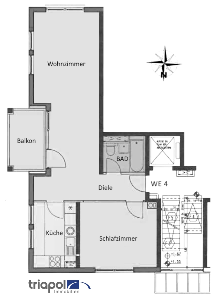 Grundriss: Helle und individuelle 2-Zi-Whg. mit Einbauküche und Balkon in Dresden Löbtau.