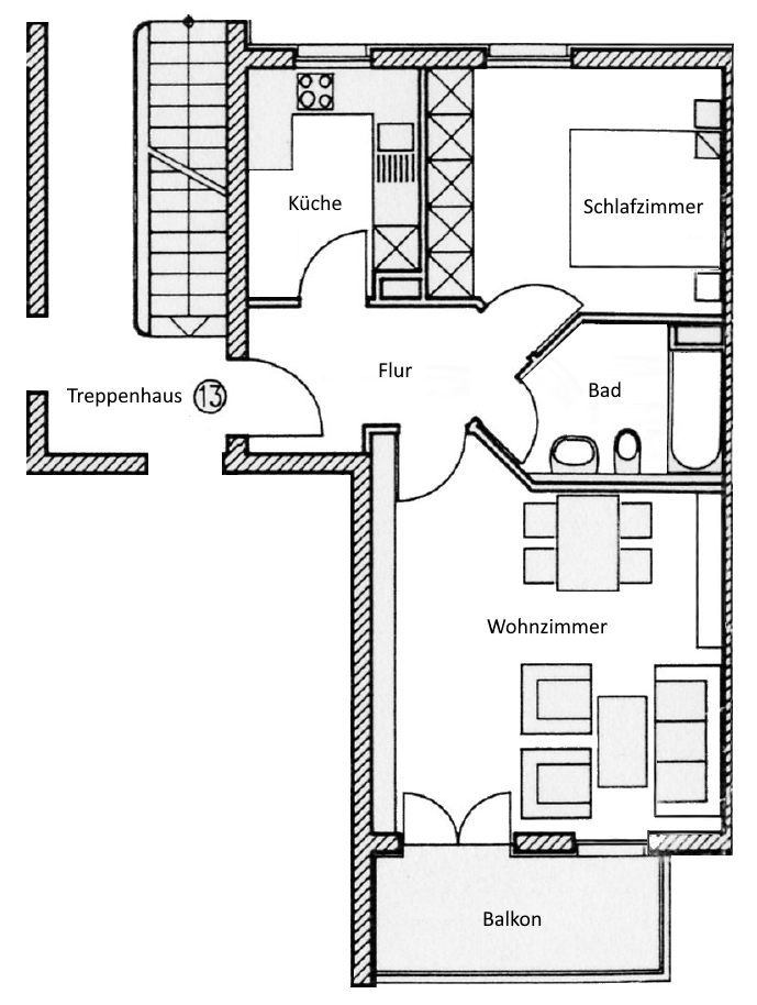 Grundriss: Schöne und helle 2-Zimmer-Wohnung mit Balkon in ruhiger und grüner Lage.