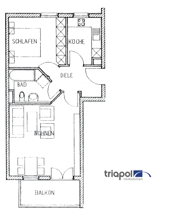 Grundriss: Schöne 2-Zi.-Whg. mit Balkon in ruhiger Lage und grüner Lage von Coswig.