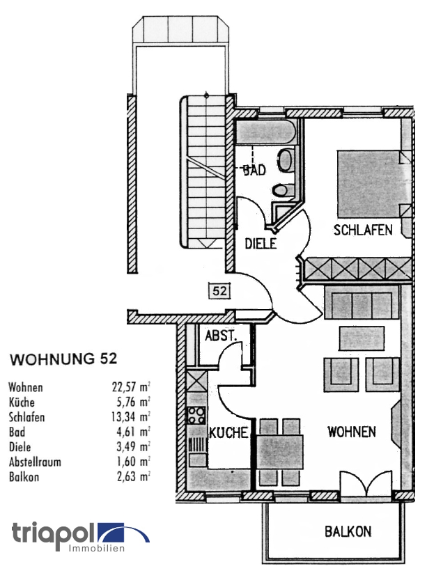 Grundriss: Schöne 2-Zi.-Whg. mit Balkon in ruhiger Lage und grüner Lage von Coswig.