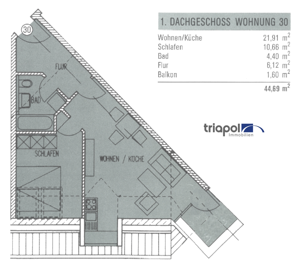 Grundriss: Kleine und gemütliche 2-Zi.-Whg. mit Balkon in Dresden Weißig.