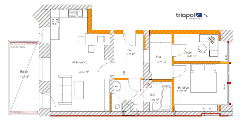 Grundriss: Erstbezug nach Sanierung! Hochwertige 3-Zi-Whg. mit EBK, Balkon und Stellplatz mit Lademöglichkeit in der Altstadt.