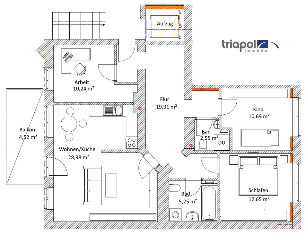 Grundriss: Erstbezug! Hochwertig sanierte 4-Zi-Whg. mit EBK, Balkon und Stellplatz in der Altstadt von Meißen.
