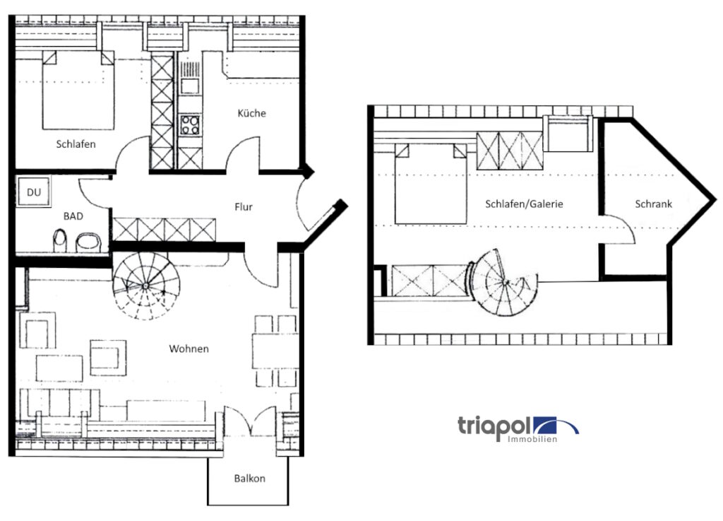 Grundriss: Sonnige Galeriewohnung mit neu saniertem Bad, großem Keller und Tiefgaragenstellplatz in ruhiger und grüner Lage.